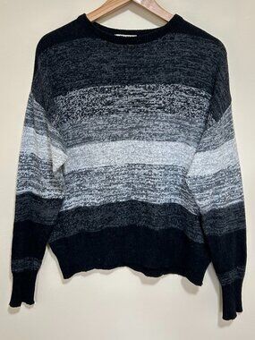 Aritzia TNA Pull-Over Knit Sweater Striped Heather Black and Grey Size S